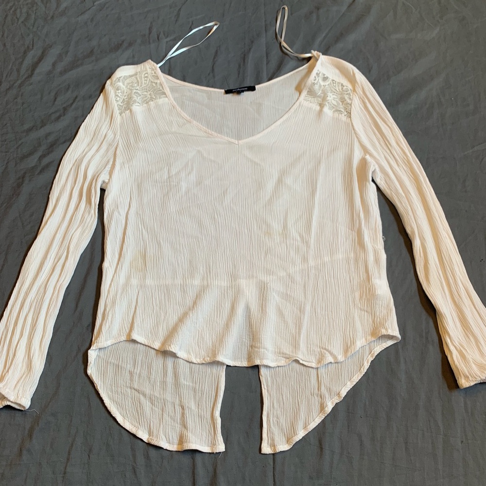 White lace panel sheer long sleeve